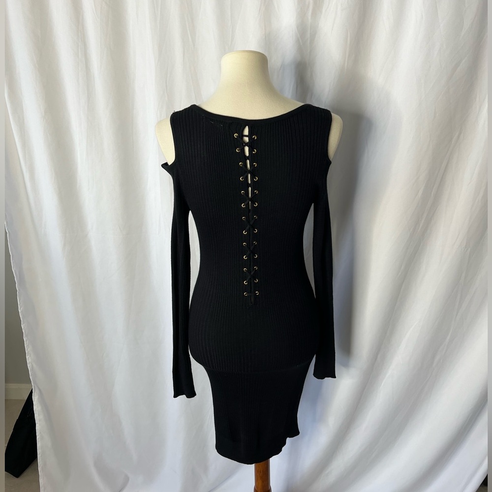 Planet Gold Black Ribbed Dress with Detail Back - LARGE - NWT
